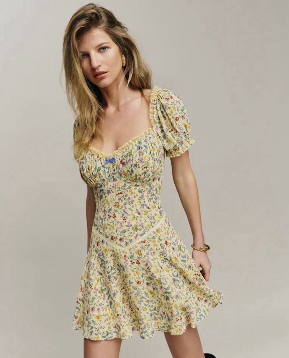 Reformation Yellow Floral Mini Dress